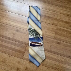 Tommy Bahama Tropical Beach Necktie Palm Tree Boat Relax Novelty Silk‎ Tie